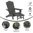 thumbnail image 4 of BizChair HDPE Adirondack Chair with Cup Holder and Pull Out Ottoman, All-Weather HDPE Indoor/Outdoor Lounge Chair in Gray, Set of 2, 4 of 12