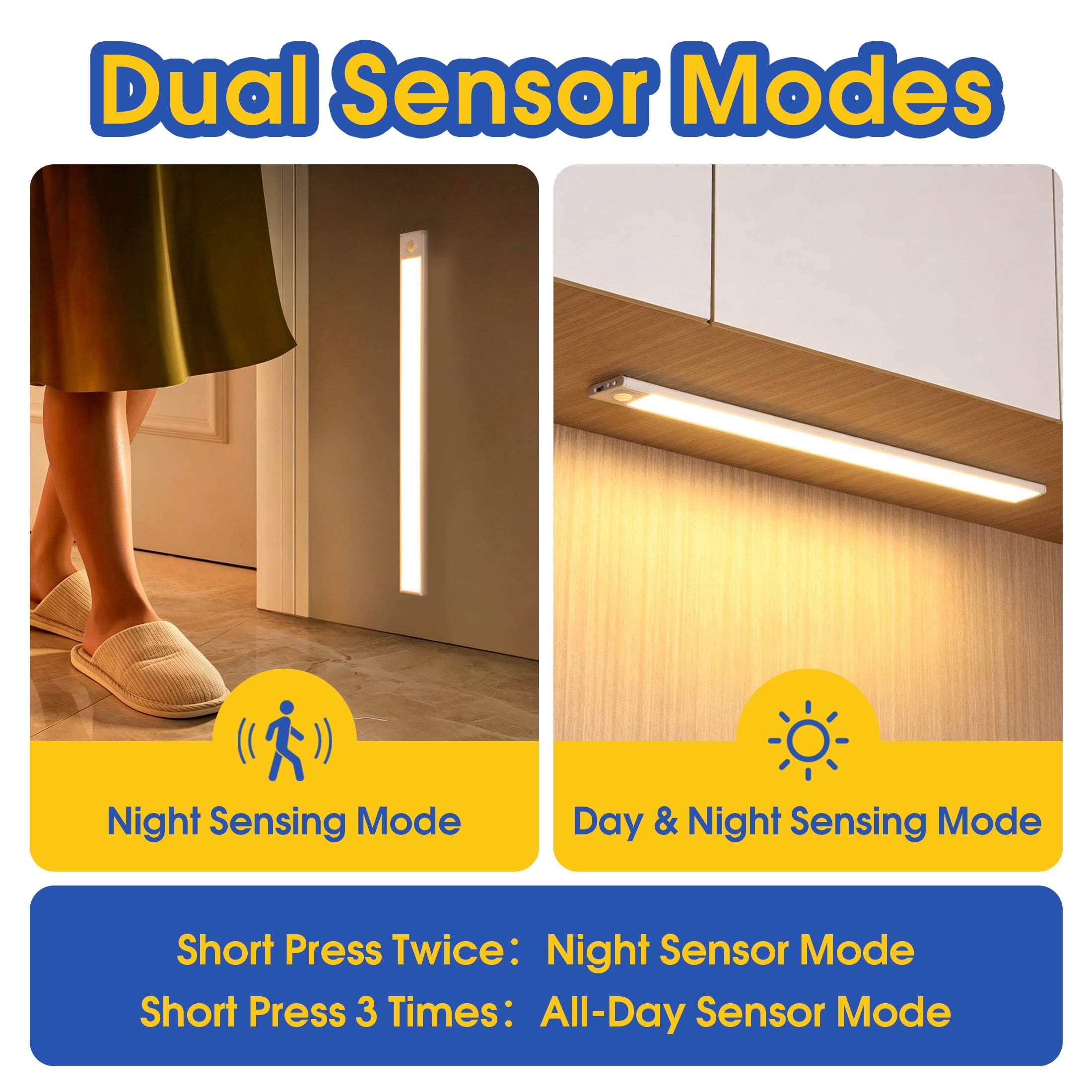 GARITIN 2 Pack Under Cabinet Lighting, Rechargeable LED Motion Sensor Night Lights, Dimmable Closet Lights for Kitchen Stairs Hallway, White