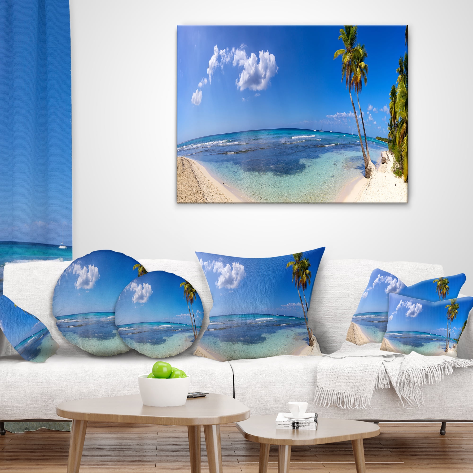 Designart Paradise Beach Panorama - Landscape Photography Throw Pillow - 12x20