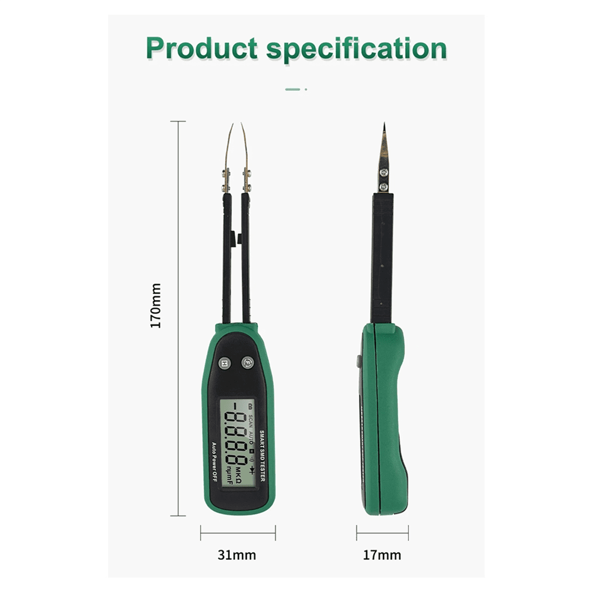 Smart SMD Tester Multimeter Auto Range Capacitance Resistance Diode Capacitor Rotable Tweezer LCD Display