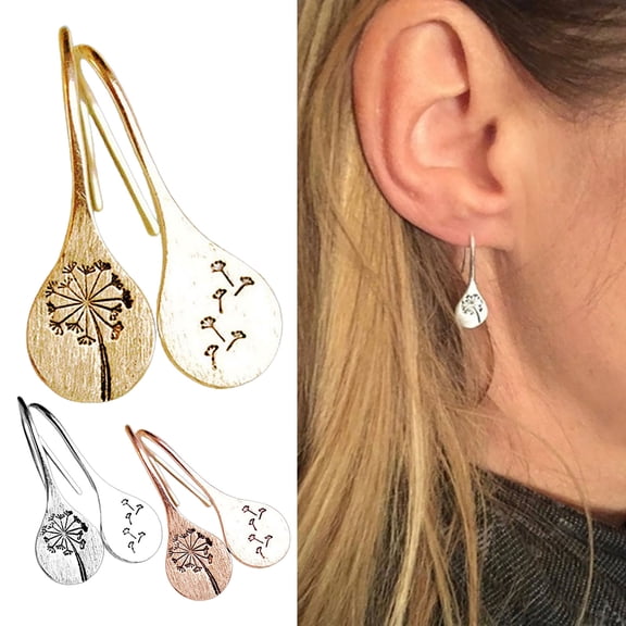 SmartBy Simple Fashion Dandelions Dangle Earrings Retro Stainless Steel Pendant Jewelry