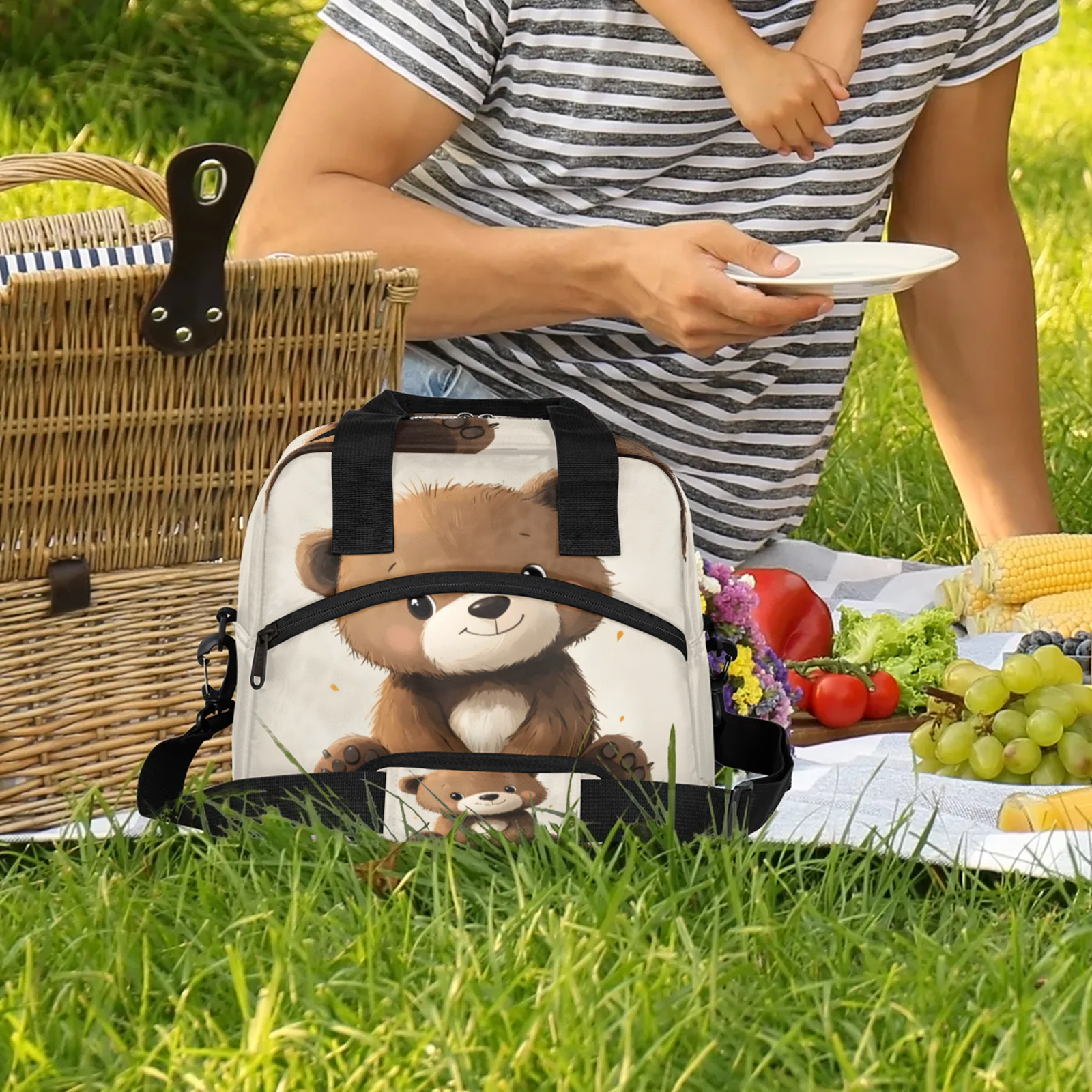 Herdesigns Brown Lunch Bag for Women Men Adult, Bear Large Insulated Reusable Lunch Box Leakproof Portable Cooler Tote Bags for Work Picnic Beach