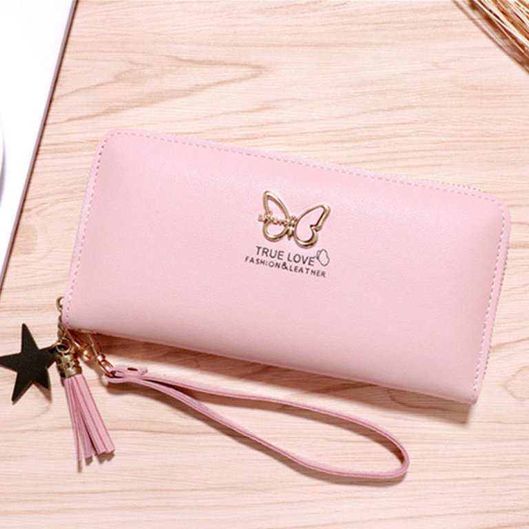 Women's Pink Leather Billfolds Long Wallet Purse Ladies Leather Wallets Pink, Pink