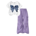thumbnail image 2 of Avrnliq Girls 2-Piece Outfit Set Purple Sequin Bow Graphic Tee High Waist Wide Leg Cargo Pants Casual Streetwear for Girls 5-15Y,Size 7-8 T, 2 of 8