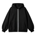 thumbnail image 5 of Girls Solid Fleece Zip Up Hoodie Jacket, Casual Long Sleeve Hooded Sweatshirt Coat, Soft Warm Outerwear for Kids Autumn Winter School Daily Leisure Wear(Black,7-9 Years), 5 of 5