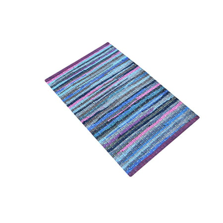 2x3 ft Rugs Area MystiqueDecors Handwoven 100% Cotton Chindi Rag Rug Reversible Carpet Flooring Bedroom Kitchen Bathroom Laundry Blue Multi color Mat 20''x (Best Flooring For Laundry Area)