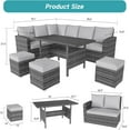 thumbnail image 2 of 7-Piece Outdoor Sectional Set with Dining Table & Ottoman, PE Rattan Patio Furniture for All-Weather Comfort, 2 of 8
