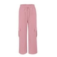 thumbnail image 4 of Pink Womens Cargo Pants Womens Daily Elastic Waist Pockets Straight Solid Color Casual Pants Loose Pockets Cargo Long Trousers, 4 of 6