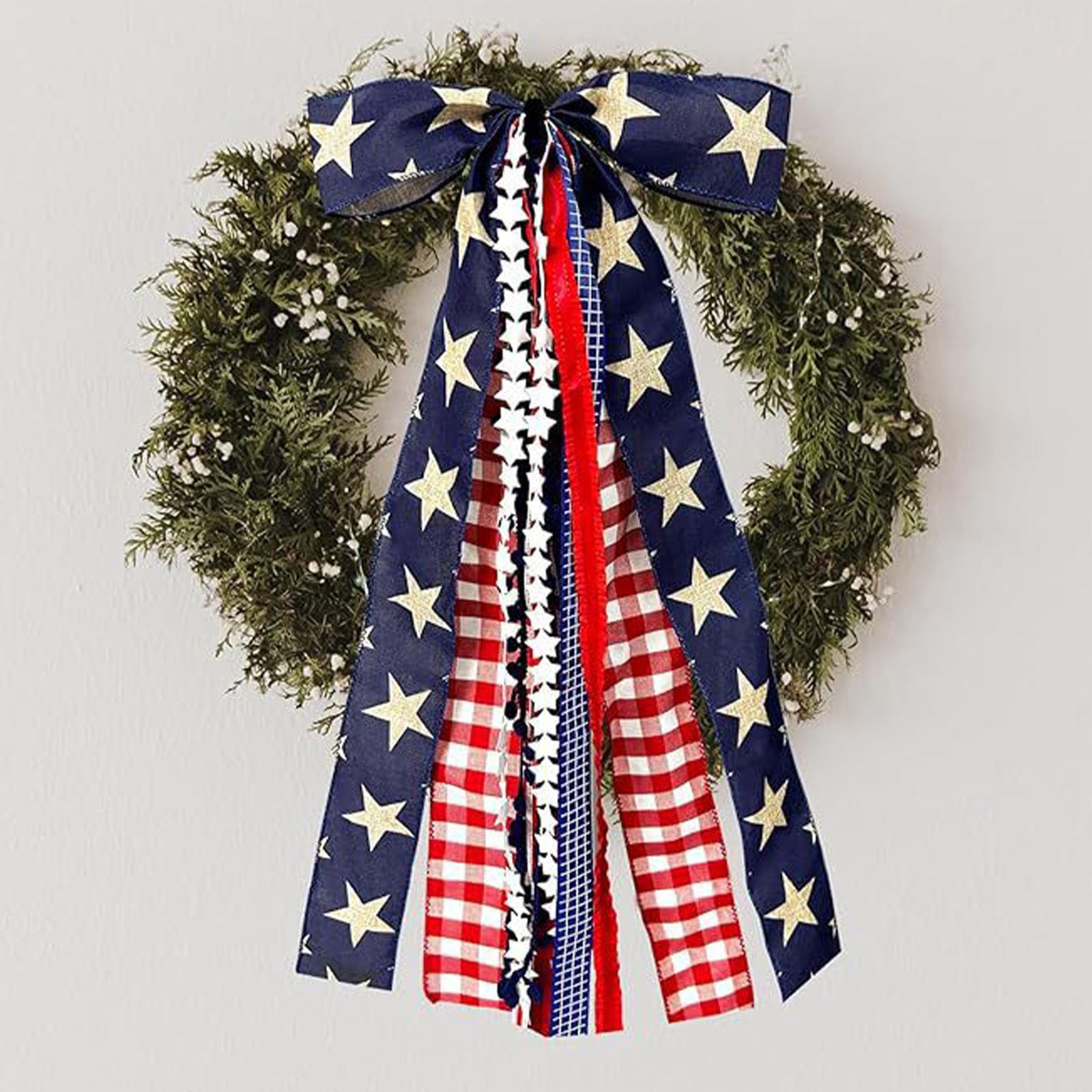 3Pcs Patriotic Fourth Of July Bow Decoration Red White Blue Ribbon Bow for Wreath Door Party Decor Independence Day Holiday Hanging Ornament