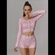 thumbnail image 4 of Conjuntos de Pijama para Mujer con Top Corto de Larga y Pantalones Cortos de Tiro Bajo con Ribete de Encaje y Estampado Floral Ditsy Rosa L, 4 of 7