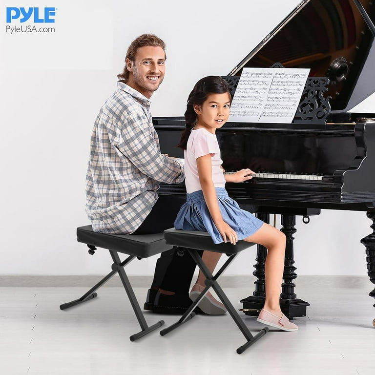 Pyle Adjustable Padded Keyboard X Bench with Three Holes on Each Leg, 4  Non-Slip Rubber Feet, Designed to Fit Users and Playing Styles-PKBENTS