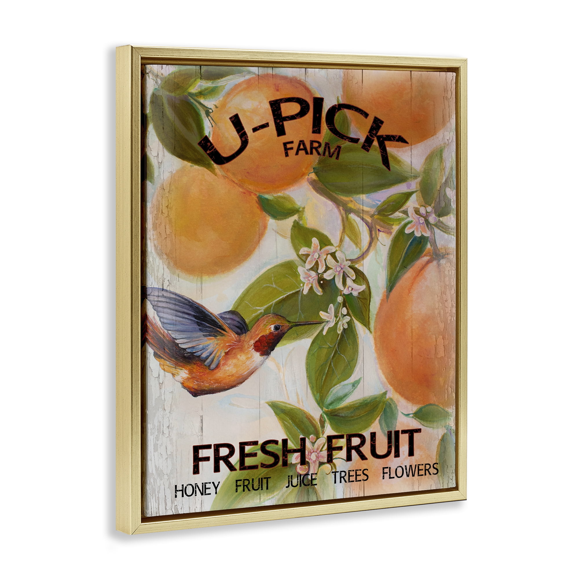 Stupell Industries U-Pick Fresh Fruit Farm Gold Framed Floater Canvas Wall Art, design by Diannart