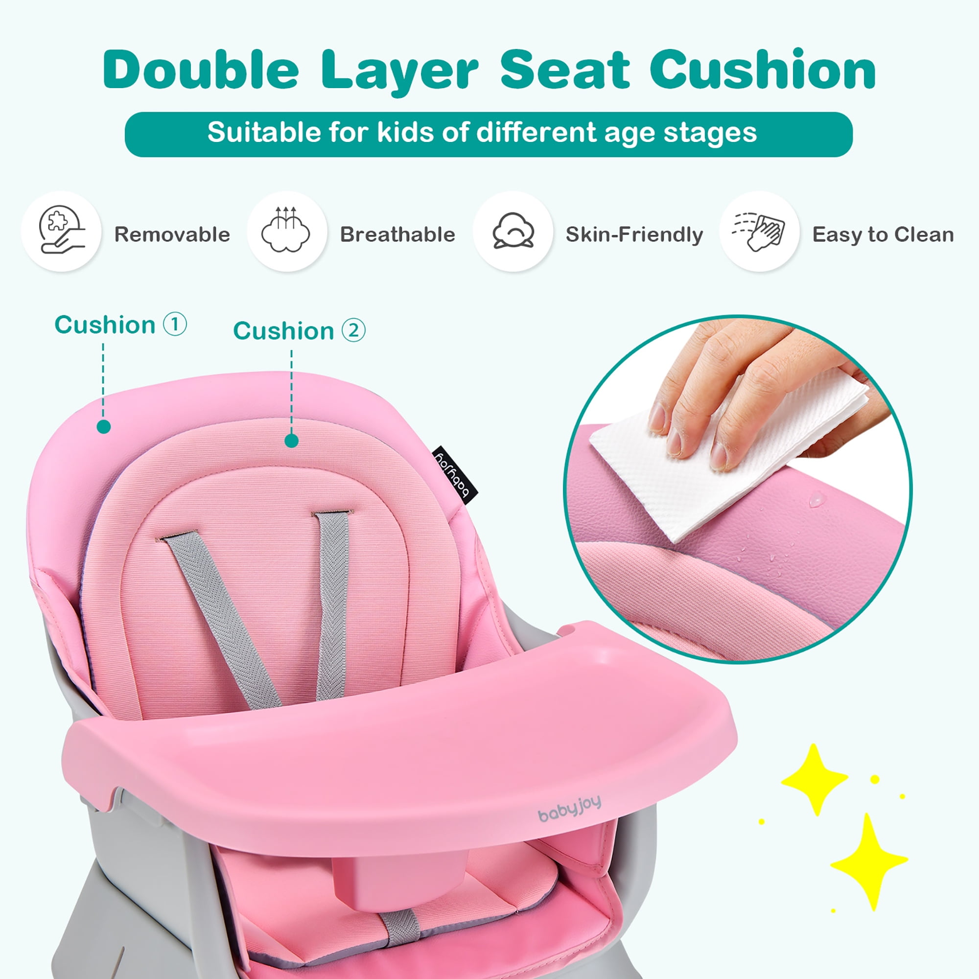 Costway 8-in-1 Baby High Chair Convertible Dining Booster Seat w/ Removable Tray Pink