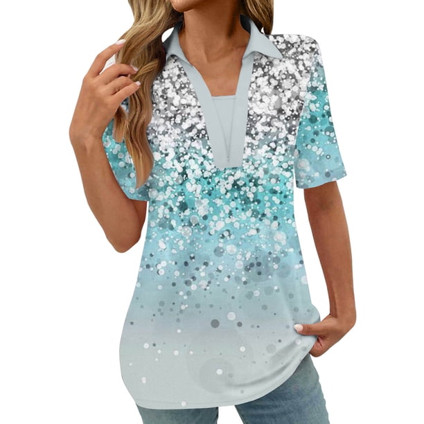 Fiudx Ofertas Flash Del Día Solo En Línea Blusas Estampadas de Moda para Mujer, Camiseta de Manga Corta, Top con Cuello Vuelto