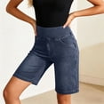 thumbnail image 5 of Swanpen Women's High Waist Stretchy Denim Bermuda Shorts, Elastic Waist Pull-On Biker Shorts with Pockets, 5 of 7