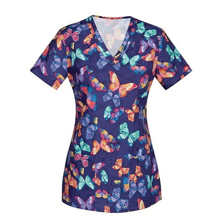 

Juebong Summer Savings Clearance! Nursing Uniform for Womens Scrubs Tops Casual Working Uniform with Pocket Work Utility & Safety Tops Nursing Worker Protective F Scrubs for women L