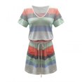 thumbnail image 3 of Women's Casual Summer Dresses Short Sleeve Stripe A Line Dress V Neck Mini Dress Ladies Beach Tunic Dress With Belt, 3 of 6