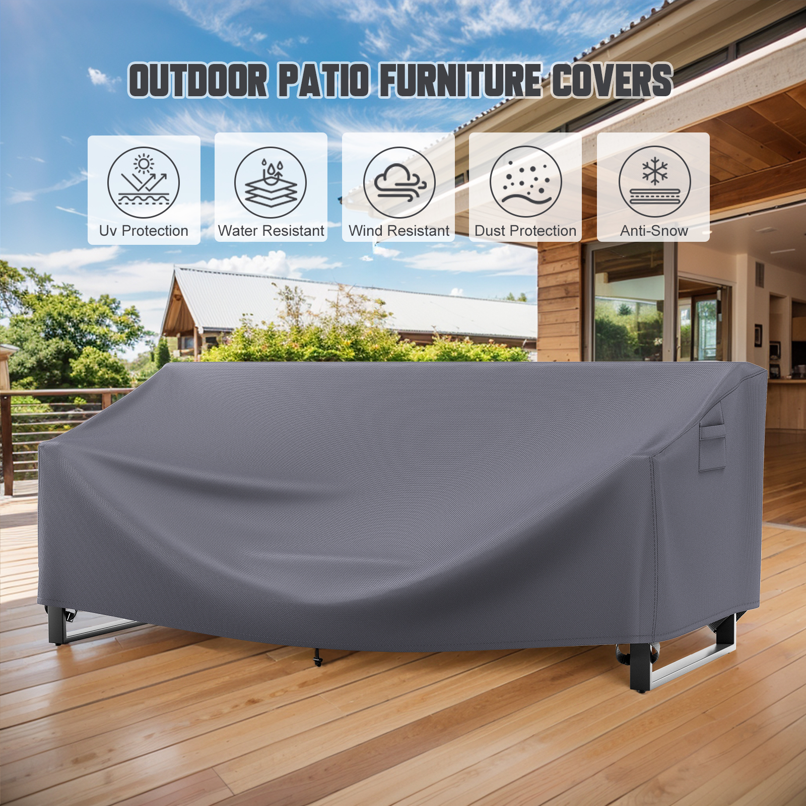 POCASSY Outdoor Furniture Cover Waterproof - 600D Oxford Waterproof Patio Furniture Cover with Handle and Storage Bag for Outdoor Sofa Outdoor Chair, 83"*34"*28", Gray