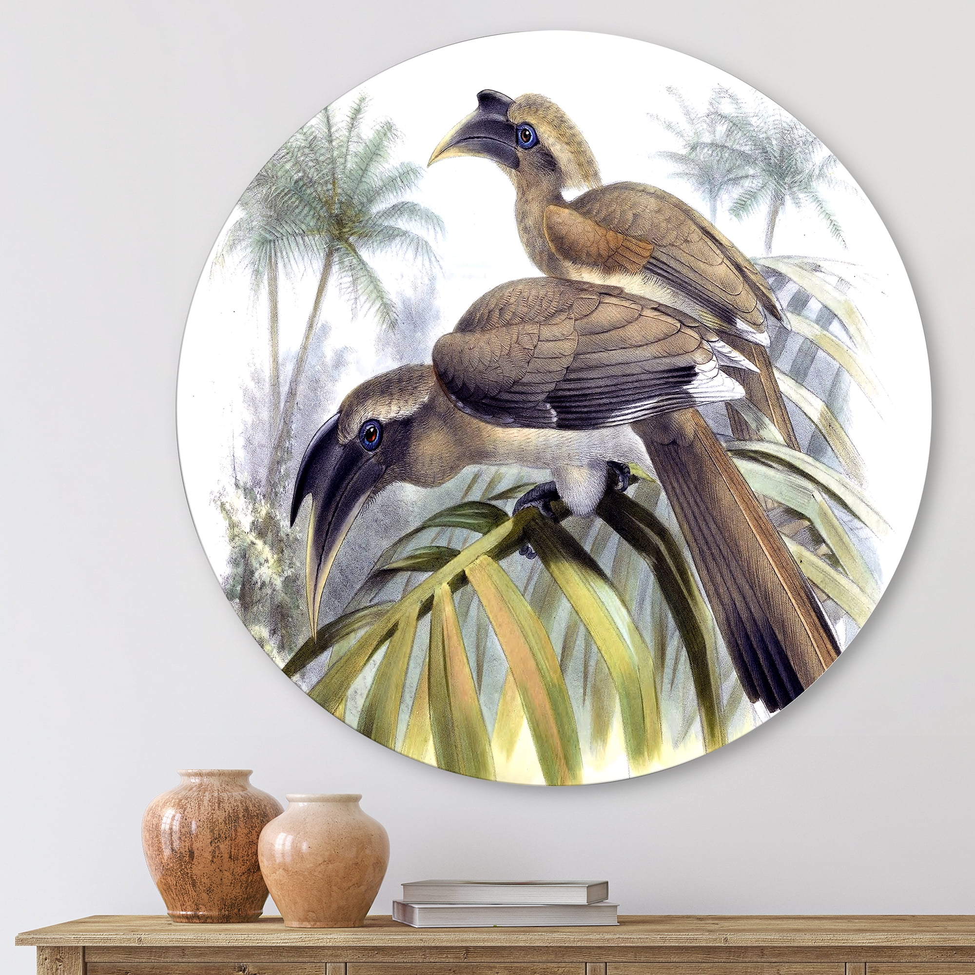Designart 'Ancient Australian Birds XIV' Traditional Circle Metal Wall Art 23x23 - Disc of 23
