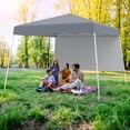 thumbnail image 2 of Costway 10 X 10FT Pop up Canopy Tent with 1 Sidewall, Portable Backpack, 4 Stakes Slant Leg Gray, 2 of 10