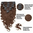 thumbnail image 3 of Benehair Clip In 100% Real Remy Human Hair Extensions Double Weft Thick Full Head 18" 20" Body Wave Wavy Curly Brown Hair, 3 of 11
