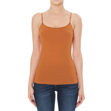 Ambiance Apparel #61000 Basic Plain Solid Bra-Strap Camisole with Built in Shelf Bra Tank Top Cami