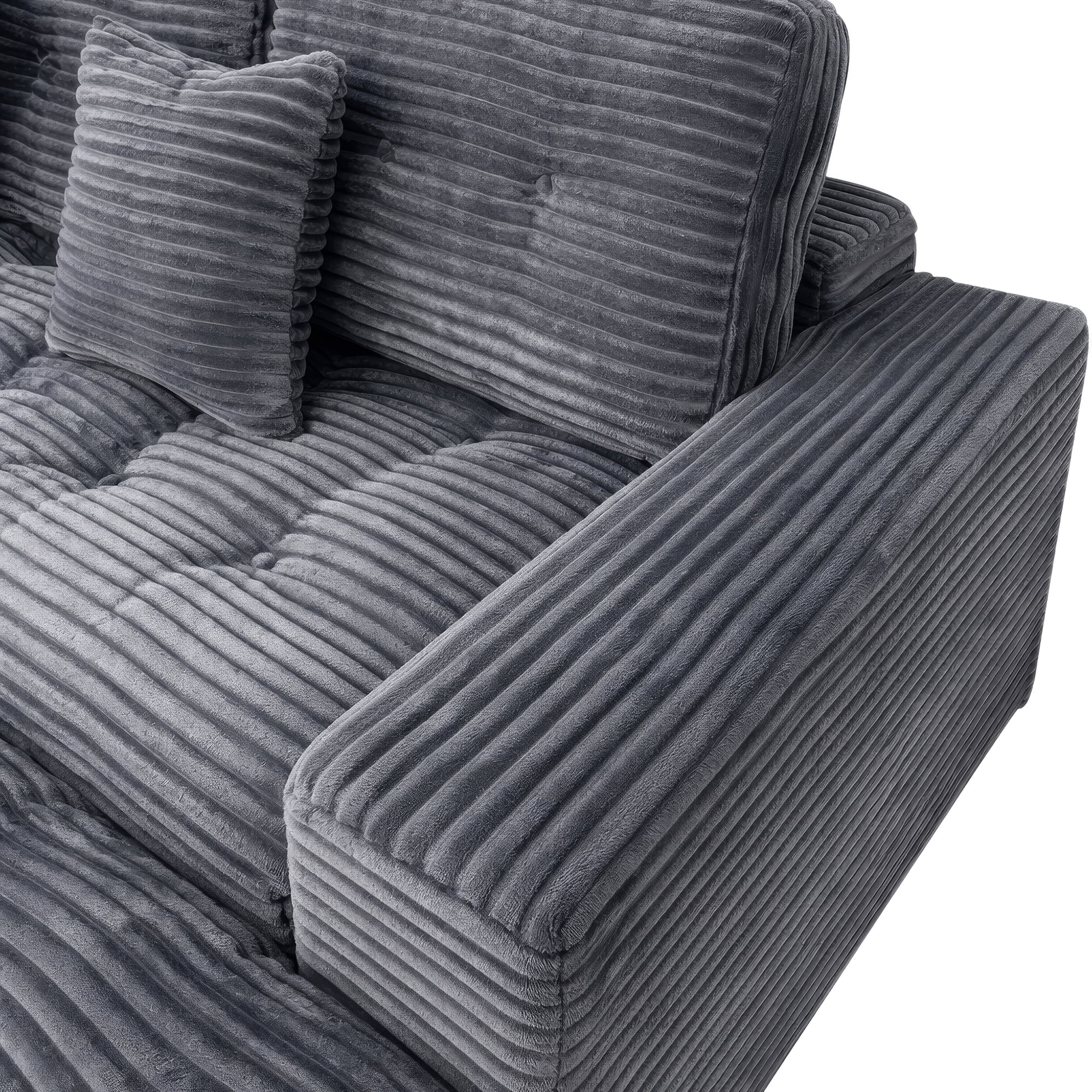 Compressed Pure Foam Boneless Sofa Set with Ottoman, Upholstered Faux Fur Tufted Couch, 3-Seater Floor Sectional Sofa