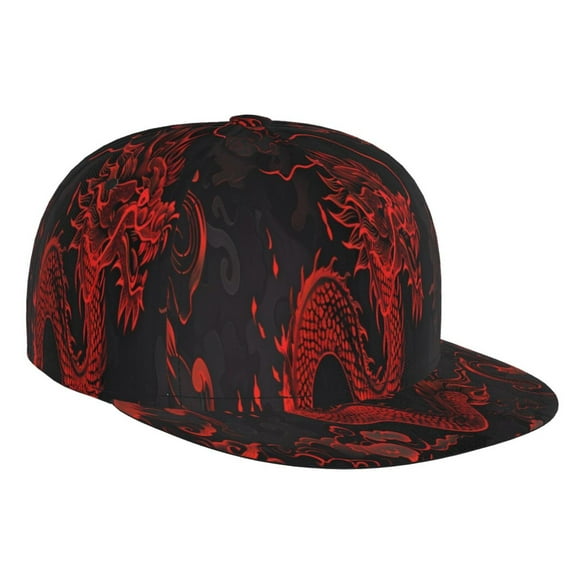 Hirioo Red Dragon On Black for Baseball Cap Men Cap Flat Brim for Men Women Teens Adjustable Baseball Cap