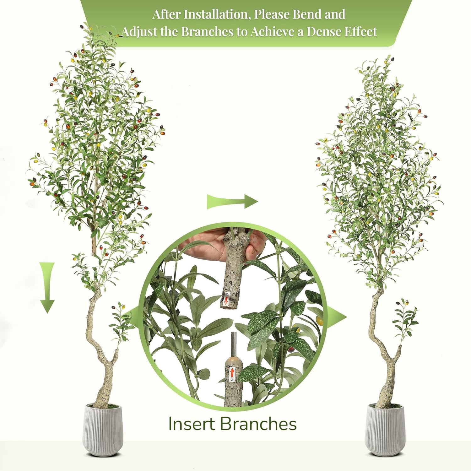 Artificial Olive Tree with Handmade Seagrass Basket Realistic Appearance with 864 Leaves and 72 Fruits, Durable Metal Structure, Easy Assembly with Tip Labels, Versatile Indoor Decor