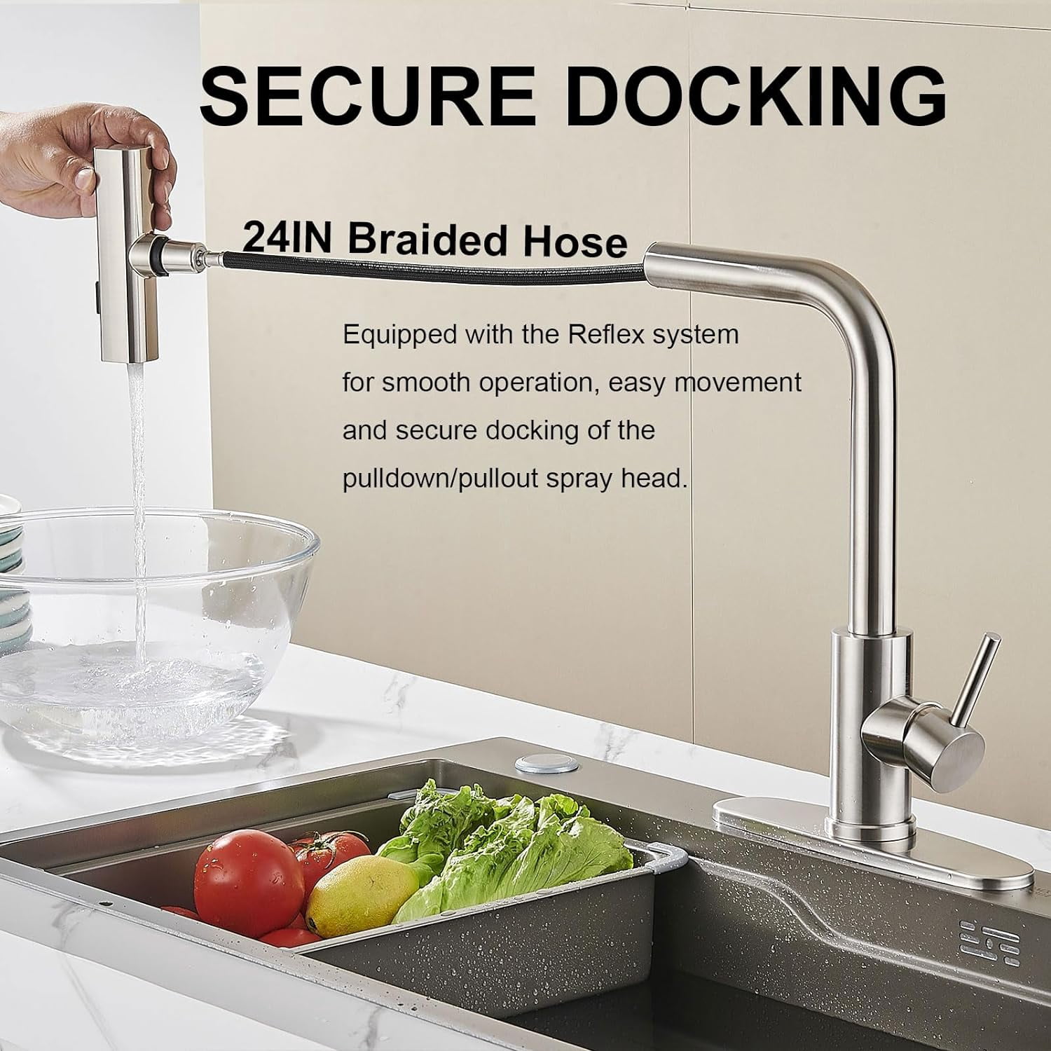 Kitchen Faucet with Pull Down Sprayer, Brushed Nickel Waterfall Touch Single Hole Handle Stainless Steel Kitchen Sink Faucets, Commercial Modern Faucets for Pull-Down Sprayer Kitchen Sinks