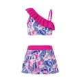 thumbnail image 4 of Zaldita Girls Swimsuits with Beach Skirts Kids 3 Piece Bikini Bathing Suits Tropical Print Swimwear Rose Red 14, 4 of 7