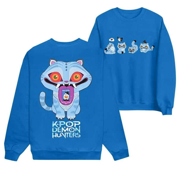 Kpop Demon Hunters Tiger Crewneck Sweatshirt Women Men Pullover Long Sleeve Streetwear Fashion Clothes, Derpy the Tiger And Bird Demon Hunter Tiger Tee, Demon Hunter Merch, Hunters Tiger Fan#Blue XL