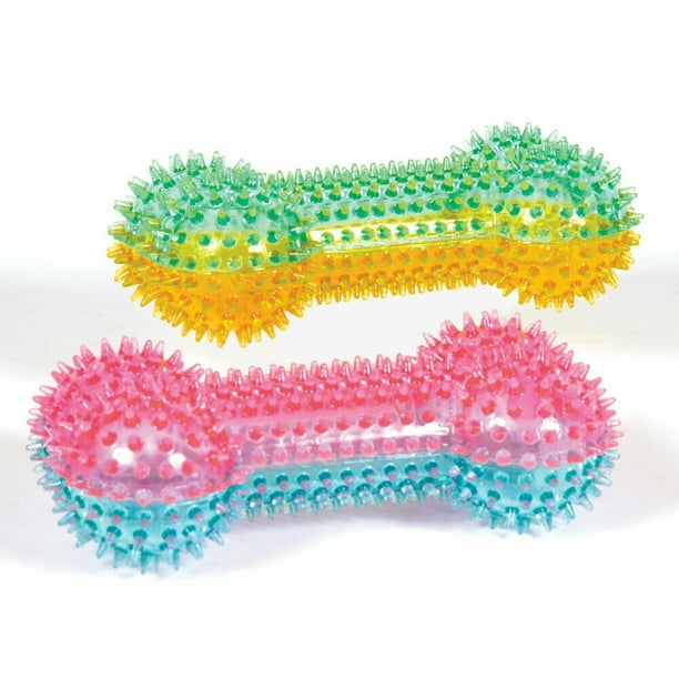 Puppy Teething Bones Rubber Dog Toys Squeaky Spike Textured Dental Chew