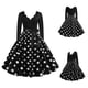 thumbnail image 1 of ICHUANYI Clearance Women's V-Neck Retro Print Polka- Long-Sleeved Casual Bow Tie Stitching Large Dress(Black, S) ICHUANYI WER2023080906967, 1 of 8