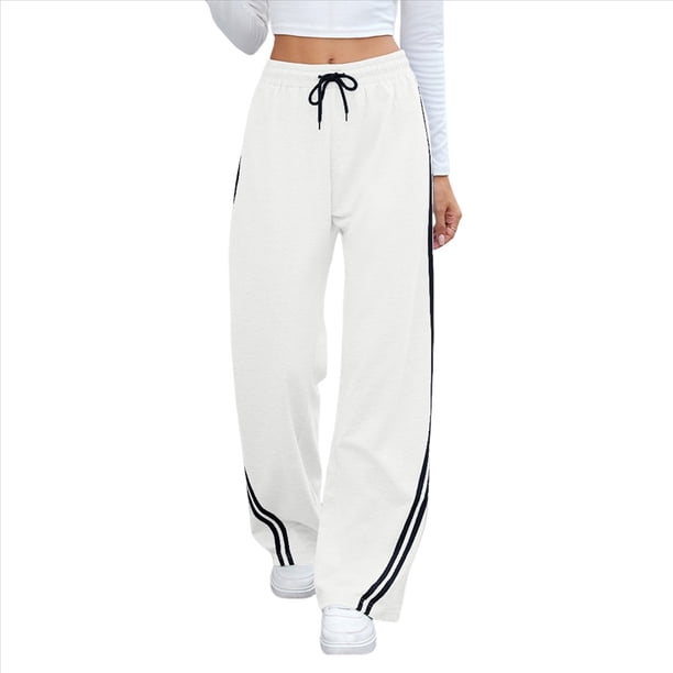 Pantalones Deportivos de Pierna para Mujer, Informales, de Cintura Alta, Rectos, con Cordón y Bolsillos M