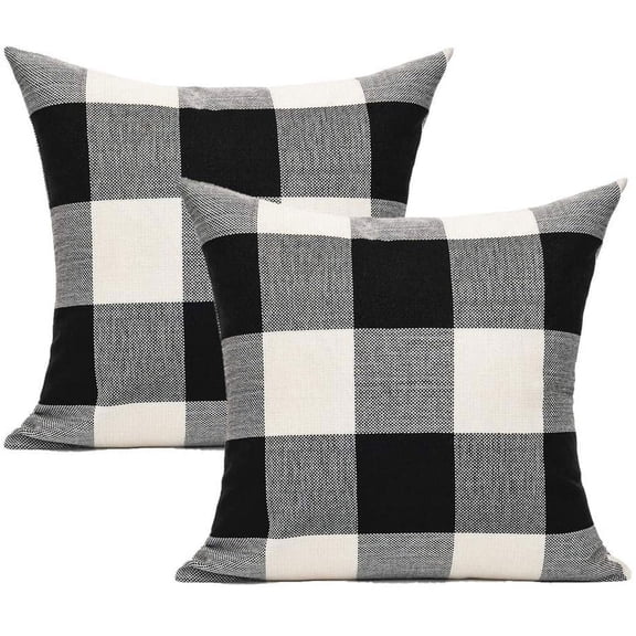 2-Pack Black and White Buffalo Plaid Throw Pillow Covers, 18 x 18 Inch Farmhouse Check Cushion Cases, Halloween Fall Décor for Sofa Couch Patio Front Porch