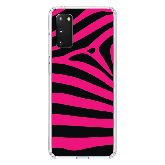 DistinctInk Clear Shockproof Hybrid Case for Galaxy S20 PLUS / 5G (6.7" Screen) - TPU Bumper, Acrylic Back, Tempered Glass Screen Protector - Black Hot Pink Zebra Skin Stripes