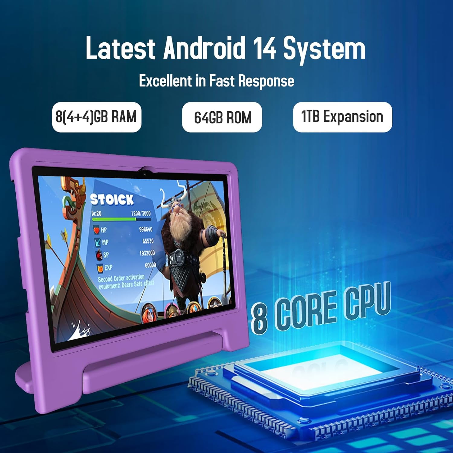 ITDULCET Kids Tablet 10 inch Android 14, 8GB RAM+64GB ROM Toddler Tablet for Children Teen, 2.4G & 5G WiFi, Dual Camera, 10.1" IPS HD Screen Family Link Parent Control, 2-Year Warranty