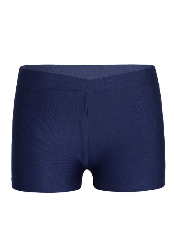 Girls Front Cut Gymnastics Ballet Dance Booty Shorts Workout Sports Yoga Cycling Running Swimming Shorts Navy Blue 8-10