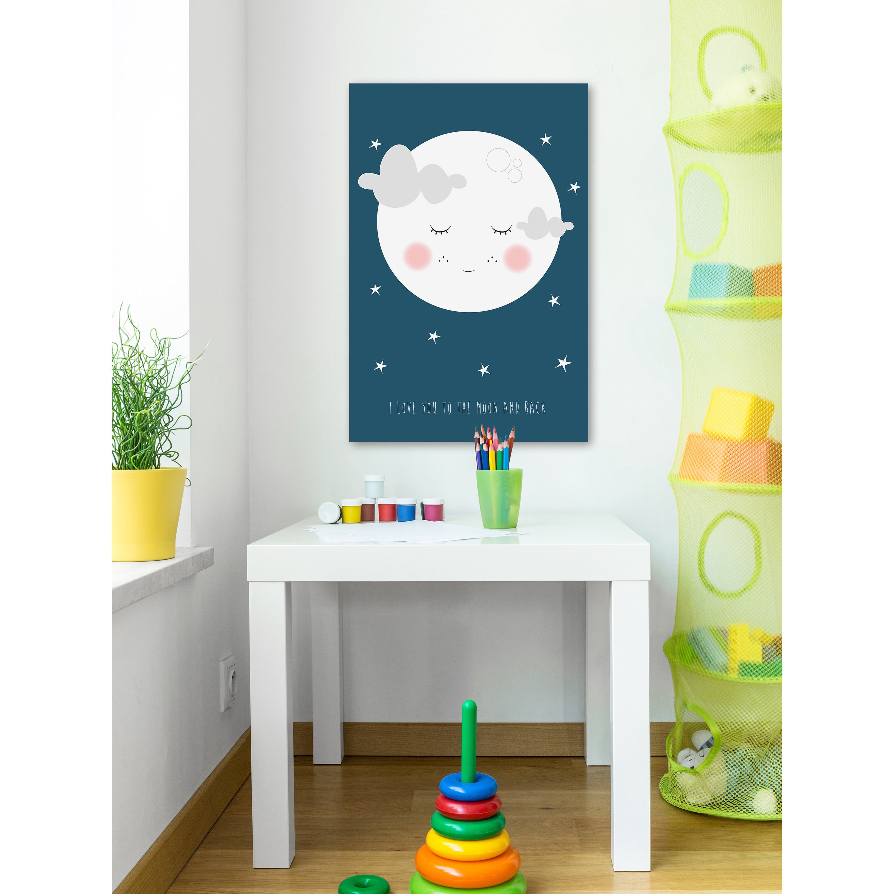 Marmont Hill "Moon Face Navy" by Karen Zukowski Painting Print on Wrapped Canvas