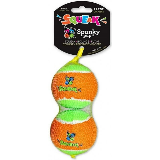 Large 6 count (3 x 2 ct) Spunky Pup Squeak Tennis Balls Dog Toy