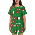thumbnail image 1 of Xecao Cute Santa Pattern Women's Short Sleeve Pajama Set Soft Sleepwear Lounge Set with Button Front Top and Drawstring Shorts with Pockets-X-Large, 1 of 6