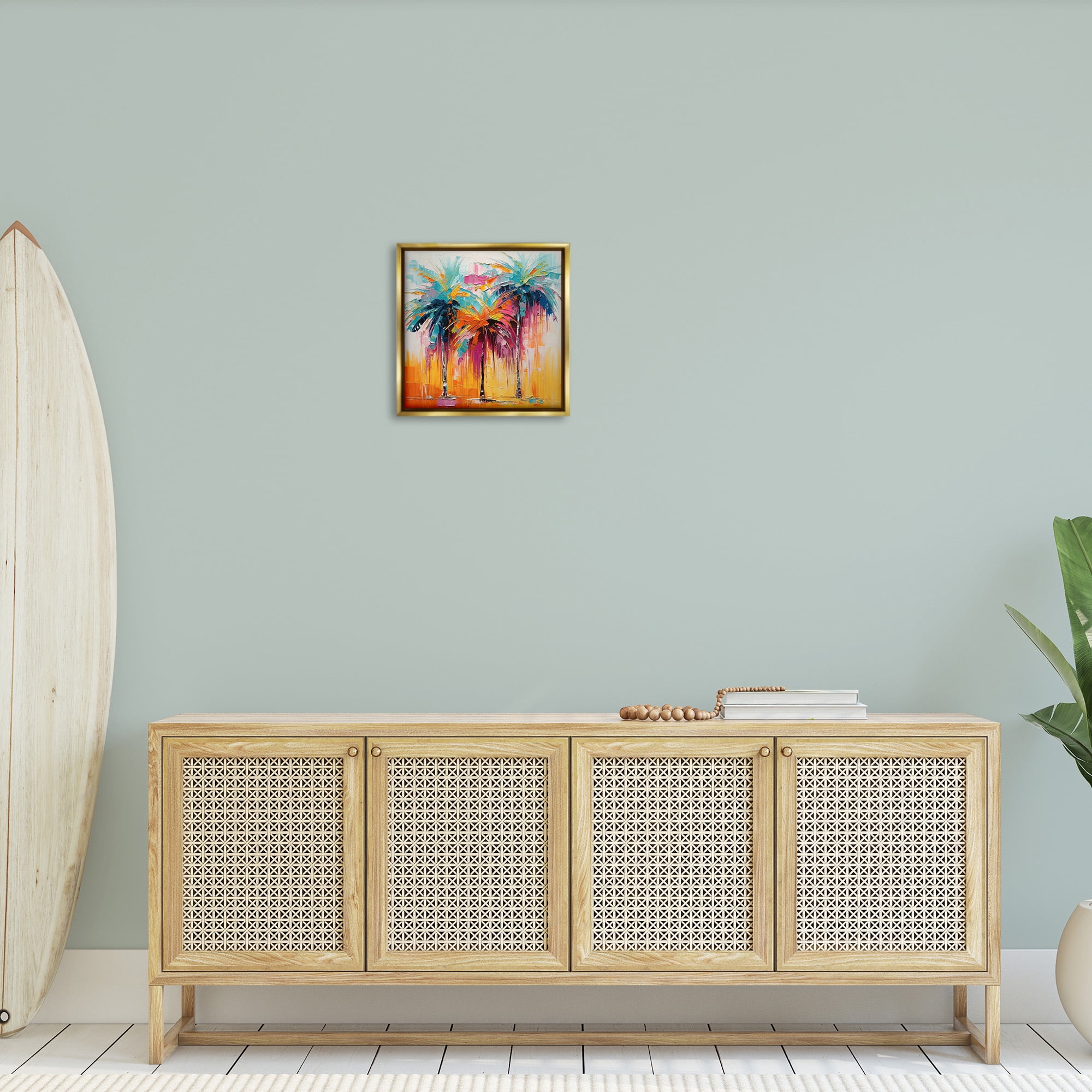 Stupell Industries Vivid Modern Palms Botanical & Floral Painting Gold Floater Framed Canvas Art Print Wall Art, 18 x 18