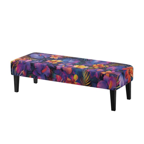 CHAQLIN Colorful Hibiscus Flower Pattern with Elastic Band Seat Cushion Protector, Washable Polyester Spandex Fabric Bench Seat Cover for Hotel Home