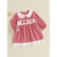 thumbnail image 5 of Jxzom Toddler Baby Girl Valentines Day Outfit Heart Embroidery Peter Pan Collar Long Sleeve Plaid Smocked Dress 3-7 Years Kids Girls Valentines Clothes, 5 of 8
