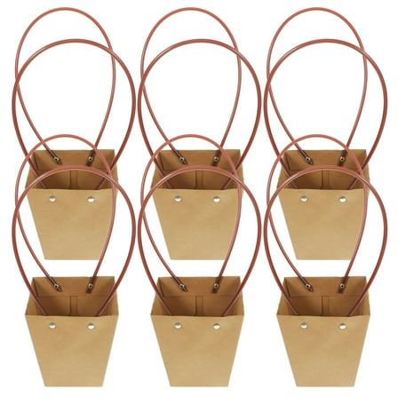 GOOHOCHY Brown Kraft Paper Flower Gift Bags with Handles for Home Use Simple Design 6 Pieces