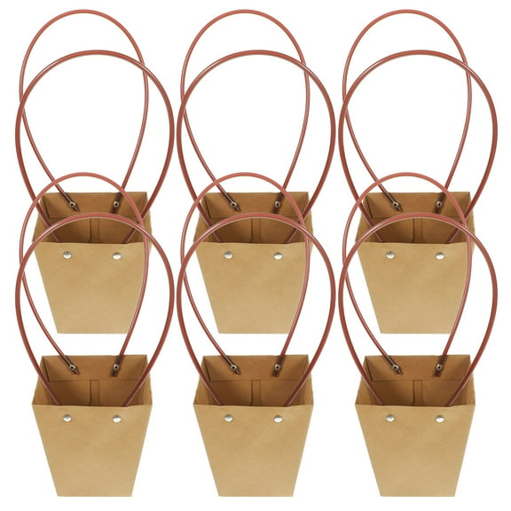 GOOHOCHY Brown Kraft Paper Flower Gift Bags with Handles for Home Use Simple Design 6 Pieces
