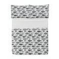 thumbnail image 1 of Fish Microfiber Bedspread Set, Minimalist Fish with Pared down Dots and Stripped Lines Sea Animal Image, Soft Bedding Set with Pillow Shams & Comforter, 3 Sizes, Black White, by Ambesonne, 1 of 3