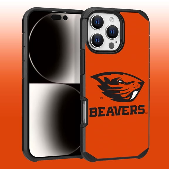 Apple iPhone 16 Pro Max (6.9) - Licensed NCAA of Oregon State University Beavers Logo on Orange Textured Dual Layer Case