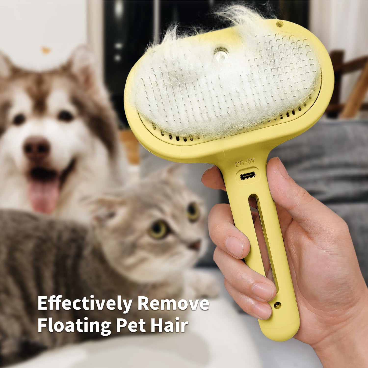 Cat Steam Brush for Shedding, 3-in-1 Self-Cleaning Grooming Comb for Long & Short Hair Cats & Dogs, Type-C Fast Charging (White)